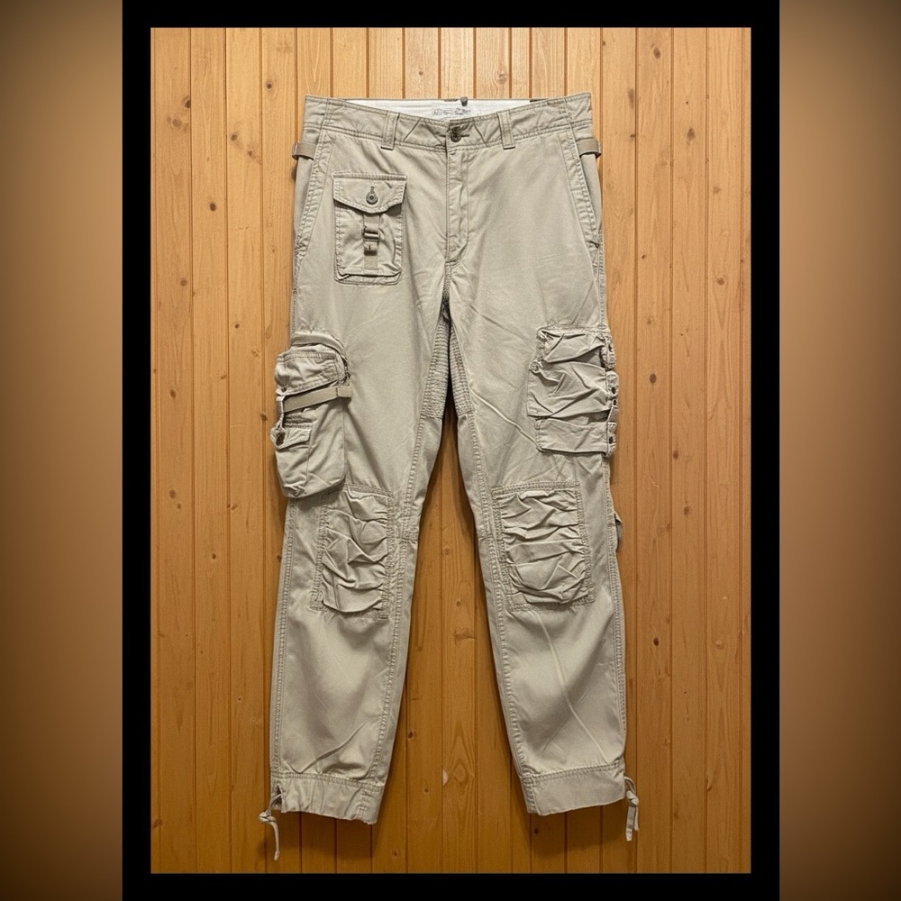 Polo RL Men’s Crinkle Cargo Pants, 38 x 34, 11.5” Inseam, Drawstring Hem